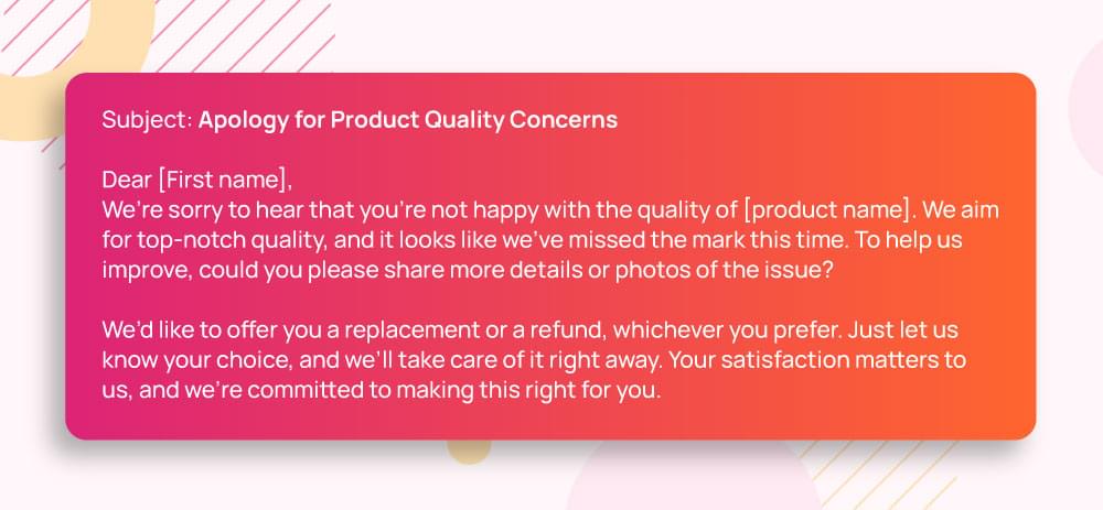 product issue email template