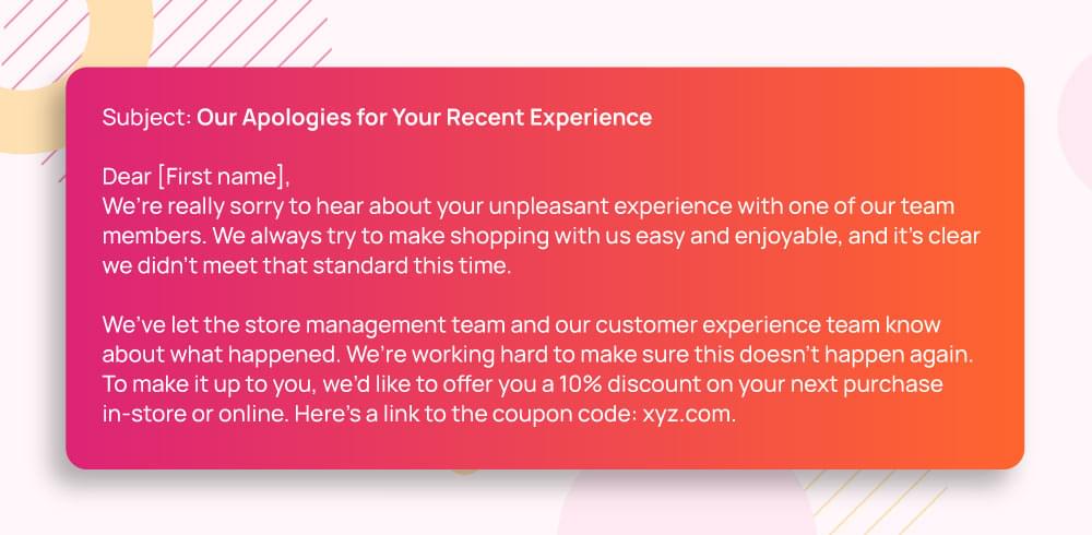 poor customer service email template