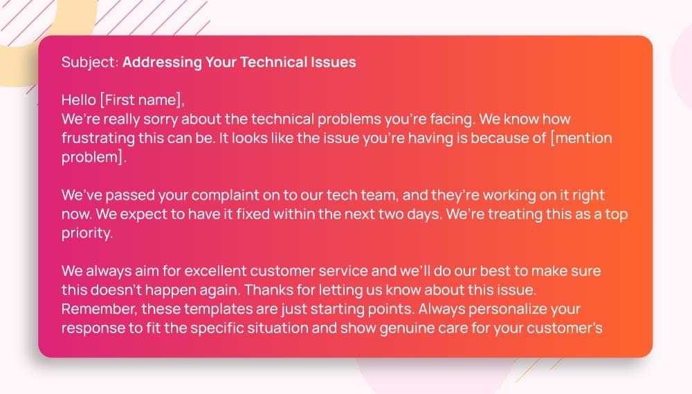 technical issue resolve email template