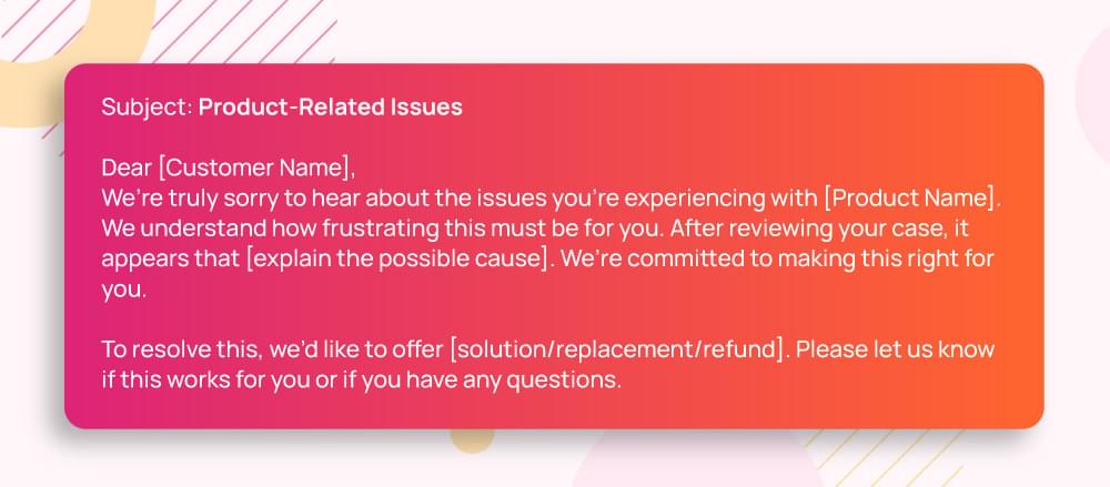 email template product issue