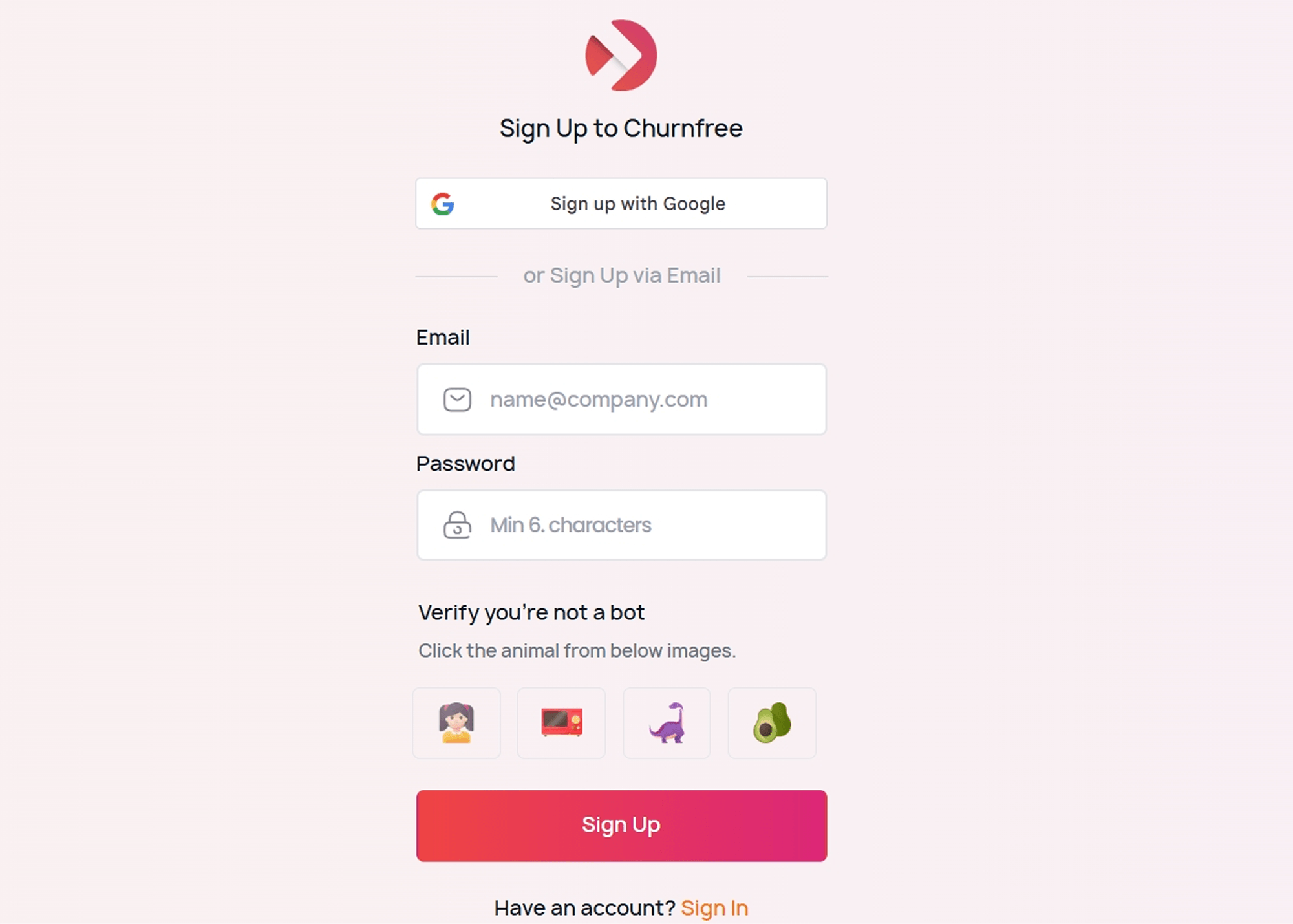 Churnfree Sign-up Churnfree Sign-up