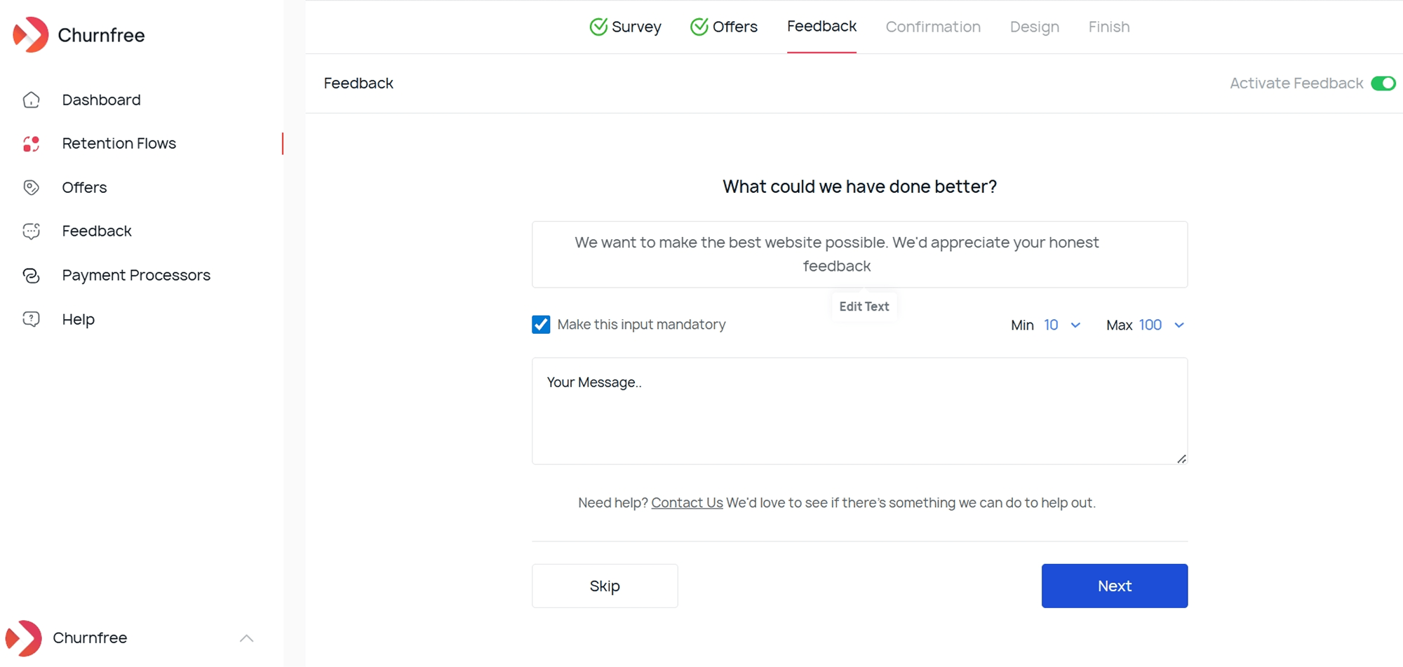 Configure Feedback Form Configure Feedback Form