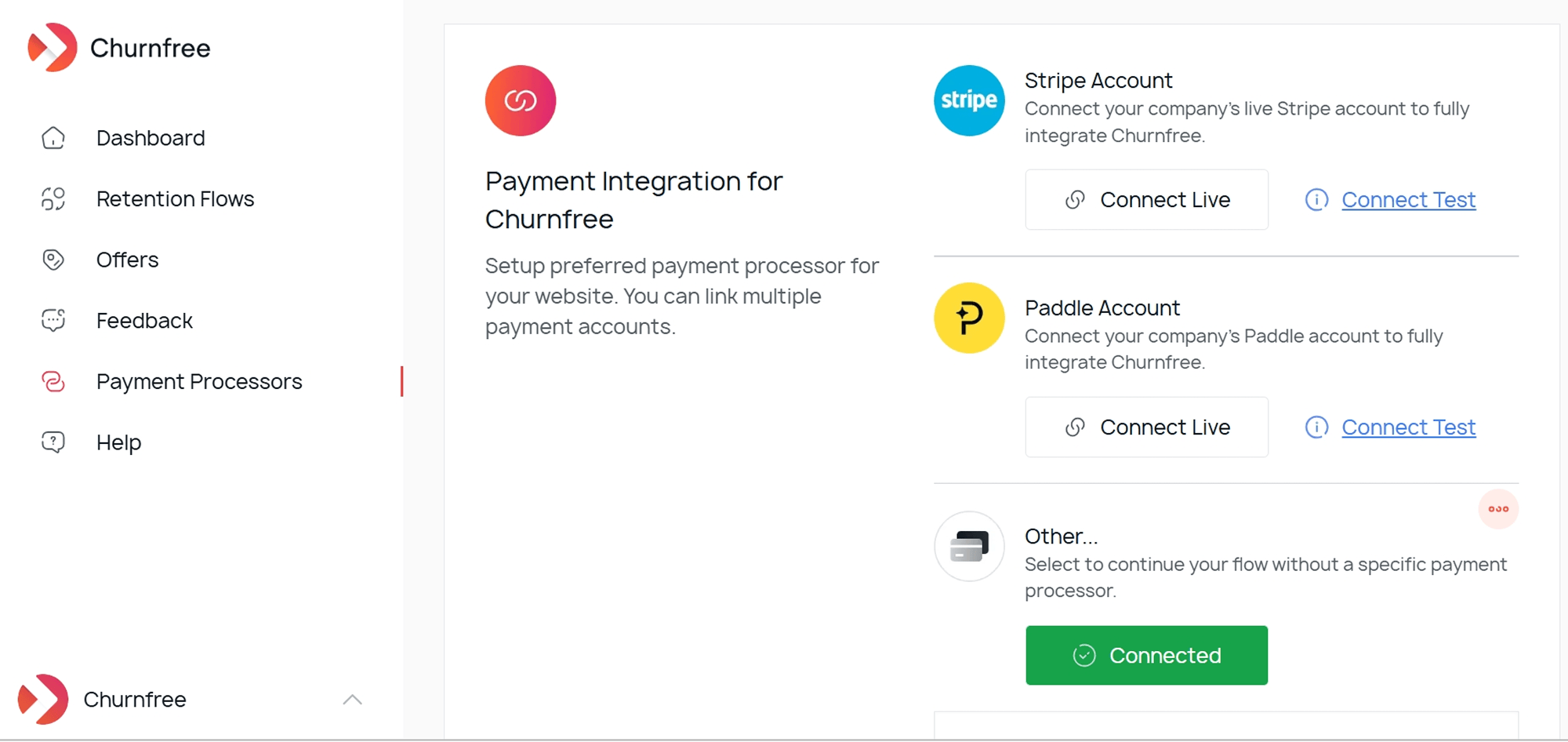 Churnfree Payment Processor Options Churnfree Payment Processor Options
